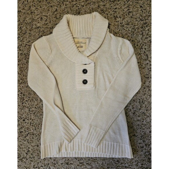 Natural Reflections Sweater Women's Sm Creme Shawl Neck 3 Button Front Pullover - Picture 1 of 7
